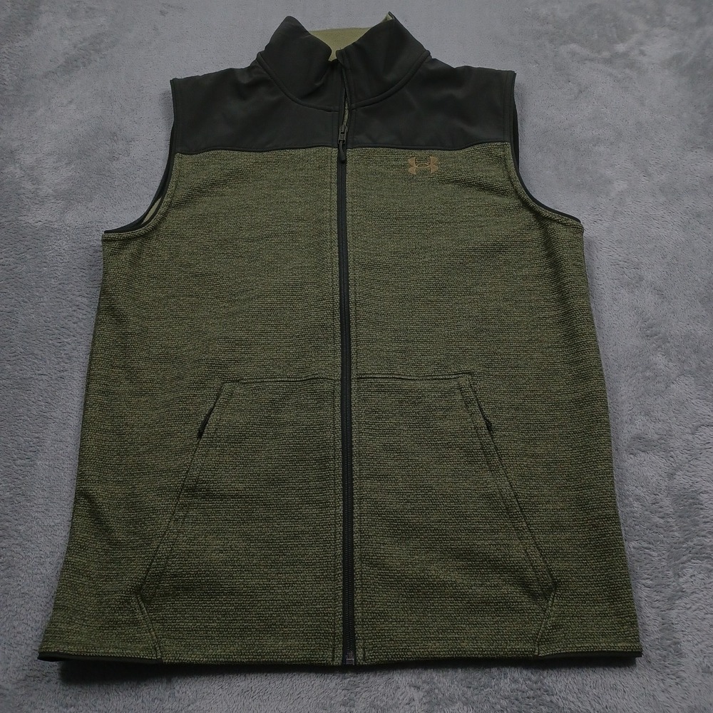 Under Armour Vest Mens‎ Large Green Fleece Full Zip Pockets Outdoor Casual